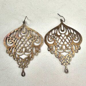 Lucky Brand Antiqued Brass Filigree Chandelier Drop Earrings